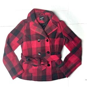 South Pole Barn‎ Coat Womens Medium Plaid Jacket Red Black Y2K Buffalo Print